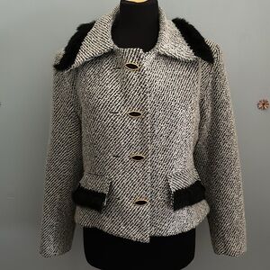 Maick Harold Paris Wool Blend Jacket Faux Fur Trim Size 44